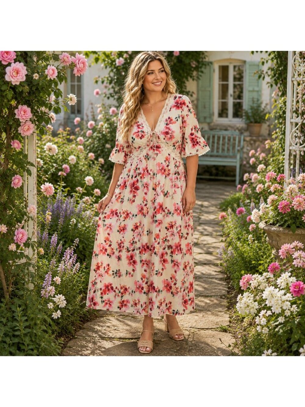 Sam Edelman Womens Floral Maxi Dress Size L Cotton Lace Embroidered Cottagecore